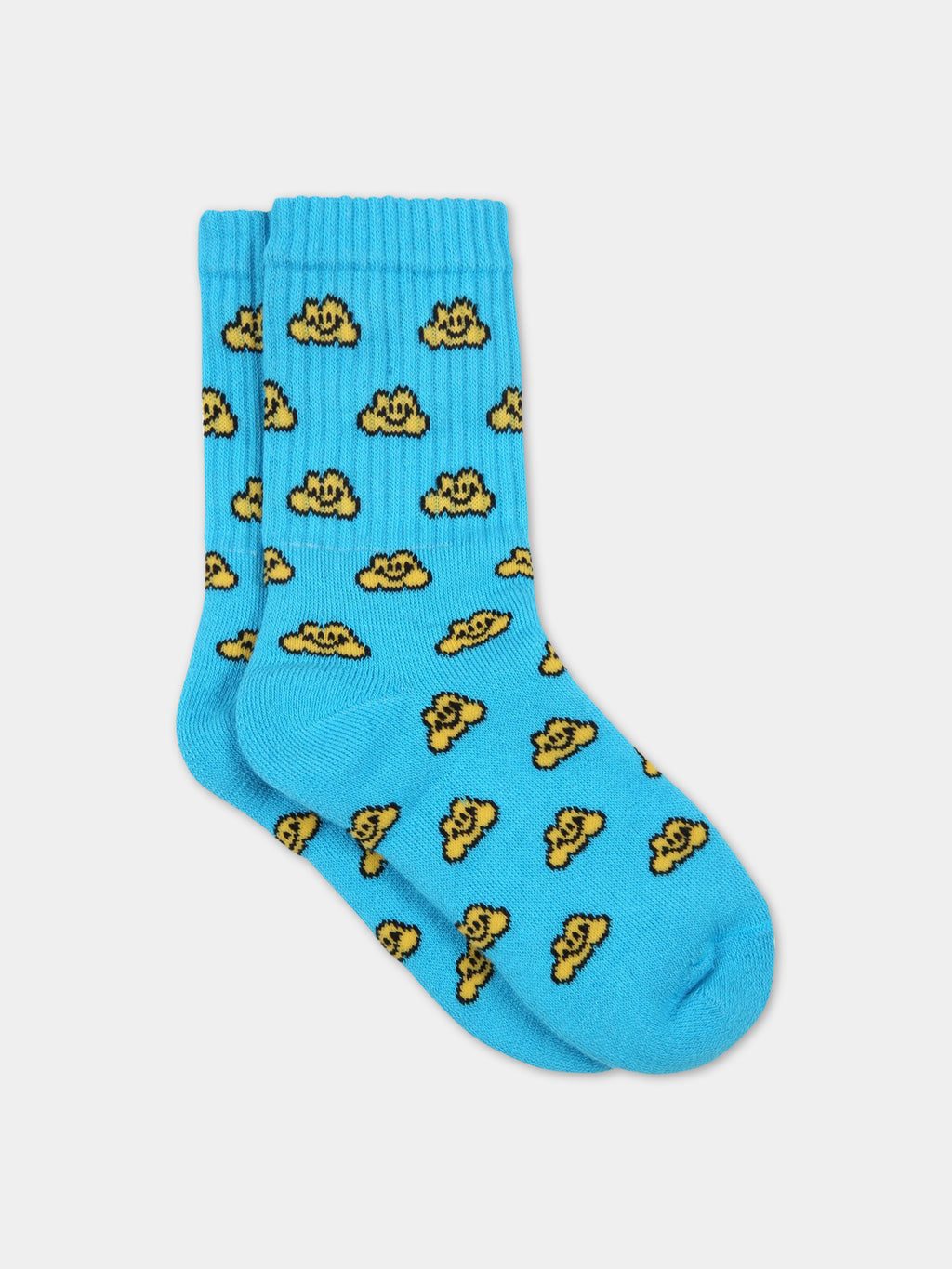 Blue socks for kids with yellow clouds